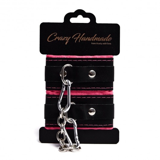 Черно-розовые скругленные наручники с мягкой подкладкой - Crazy Handmade - купить с доставкой в Белгороде