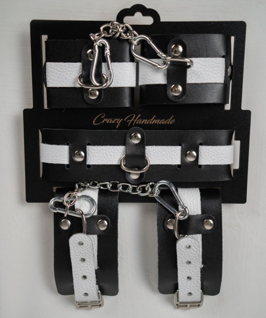 Набор фиксаторов из черной и белой натуральной кожи - Crazy Handmade - купить с доставкой в Белгороде