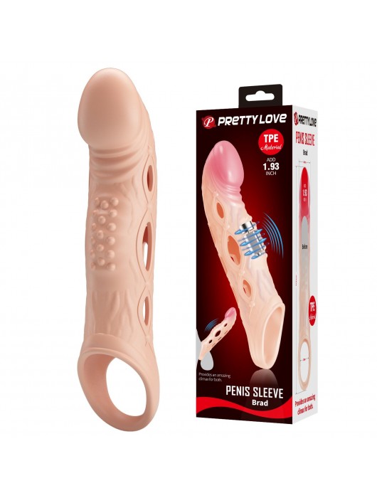 Телесная удлиняющая насадка с рельефом и вибрацией Brad - 21,3 см. - Baile - в Белгороде купить с доставкой