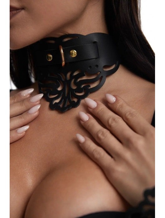 Фигурный чокер с узорами и золотистой фурнитурой - Crazy Handmade - купить с доставкой в Белгороде