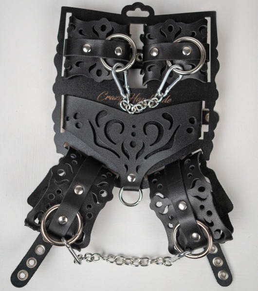 Черный ажурный кожаный набор фиксаций - Crazy Handmade - купить с доставкой в Белгороде