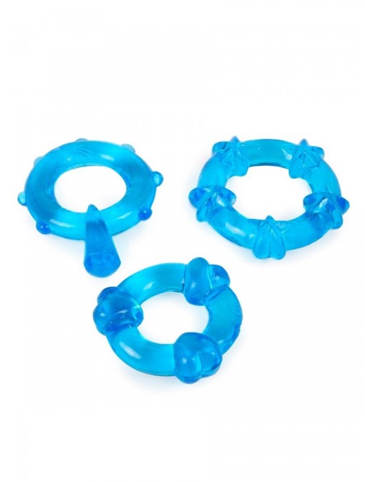 Набор из 3 синих эрекционных колец с различным рельефом - Erowoman-Eroman - в Белгороде купить с доставкой