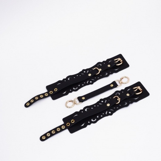 Черный кожаные оковы с узорами и золотистой фурнитурой - Crazy Handmade - купить с доставкой в Белгороде