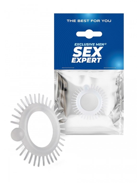 Эластичное эрекционное кольцо с шипиками и шариком - Sex Expert - в Белгороде купить с доставкой