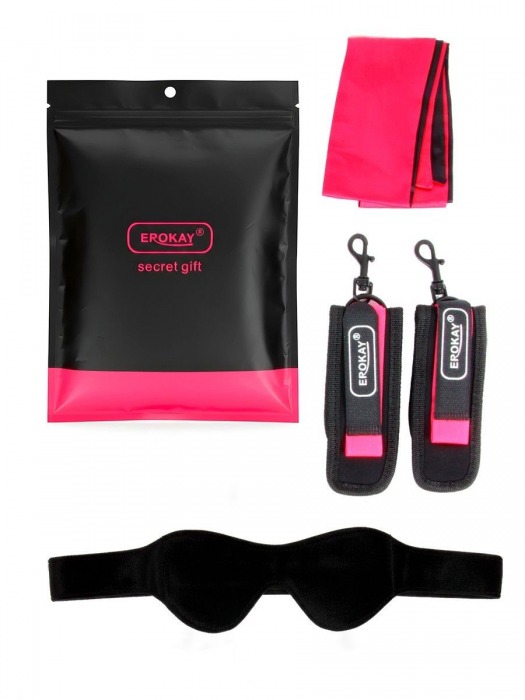 Черно-розовый эротический набор: маска, наручники и повязка - Erokay - купить с доставкой в Белгороде