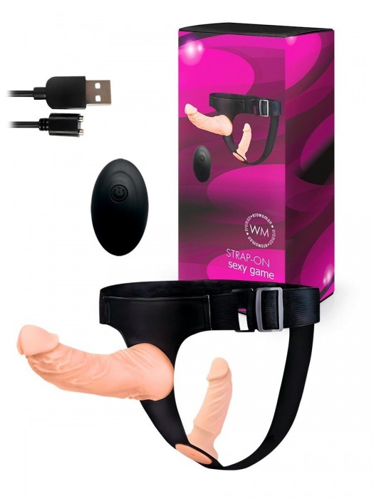 Женский страпон с 2 насадками, вибрацией и пультом ДУ - Erowoman-Eroman - купить с доставкой в Белгороде