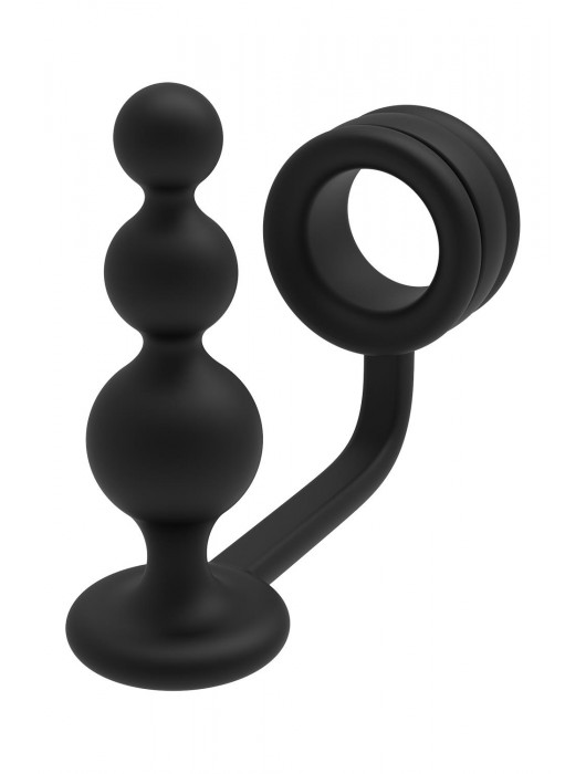 Черное эрекционное кольцо с анальной елочкой Cockring With Beaded Anal Plug - Dream Toys - в Белгороде купить с доставкой