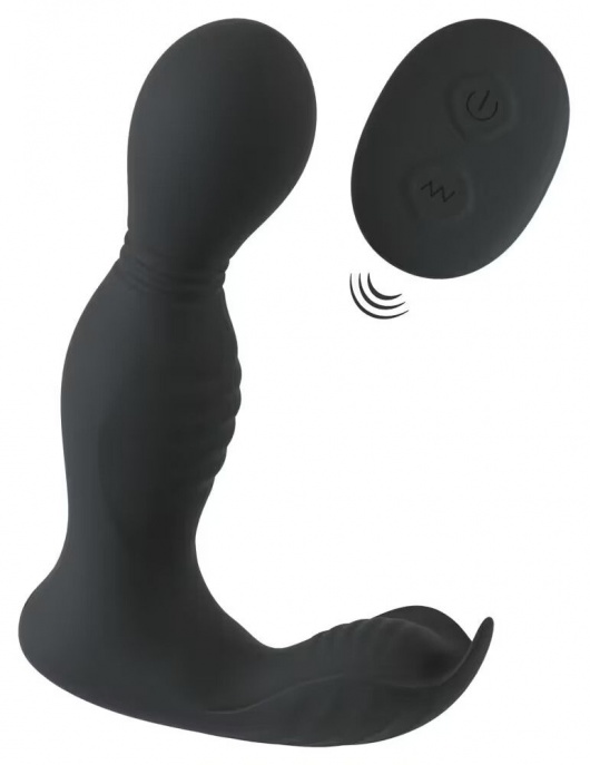 Черная анальная пробка с вибрацией, вращением и пультом ДУ RC Butt Plug with 2 Functions - Orion - в Белгороде купить с доставкой
