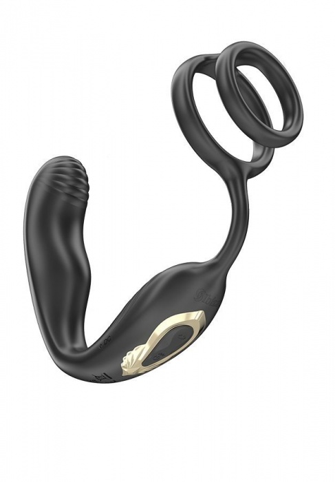 Черная анальная пробка с вращением и эрекционными кольцами - Ibiza - в Белгороде купить с доставкой