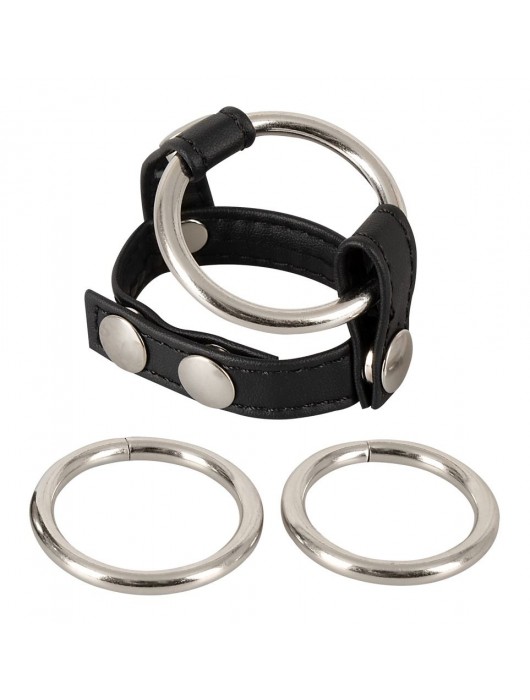 Подхват для мошонки с 3 съемными эрекционными кольцами Leder-Riemen - Orion - в Белгороде купить с доставкой