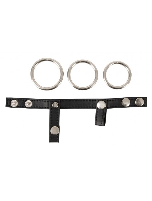 Подхват для мошонки с 3 съемными эрекционными кольцами Leder-Riemen - Orion - в Белгороде купить с доставкой