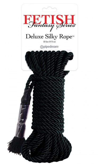 Черная веревка для фиксации Deluxe Silky Rope - 9,75 м. - Pipedream - купить с доставкой в Белгороде