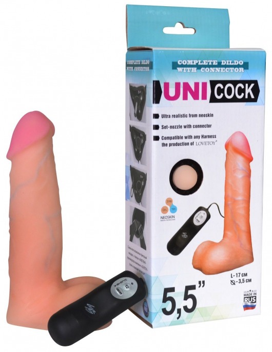 Фаллическая насадка Харнесс UNICOCK 5,5  с вибрацией - 17 см. - LOVETOY (А-Полимер) - купить с доставкой в Белгороде