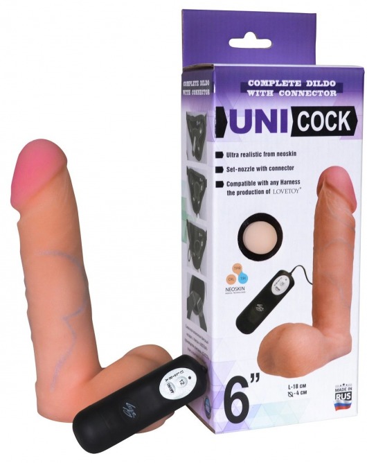 Фаллическая насадка Харнесс UNICOCK 6  с вибрацией - 18 см. - LOVETOY (А-Полимер) - купить с доставкой в Белгороде