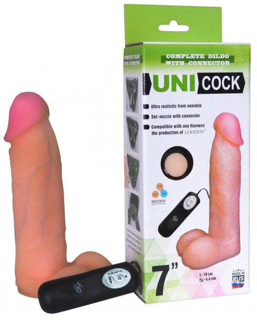 Фаллическая насадка Харнесс UNICOCK 7  с вибрацией - 19 см. - LOVETOY (А-Полимер) - купить с доставкой в Белгороде