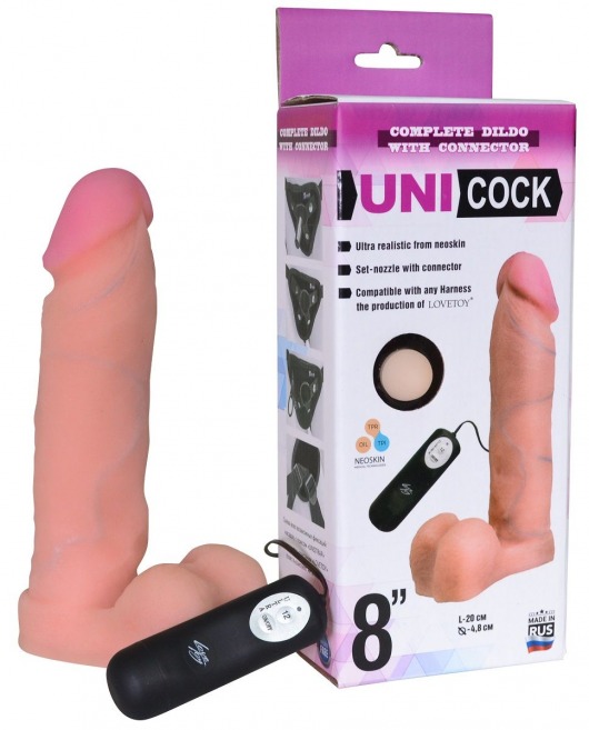 Фаллическая насадка Харнесс UNICOCK 8  с вибрацией - 20 см. - LOVETOY (А-Полимер) - купить с доставкой в Белгороде