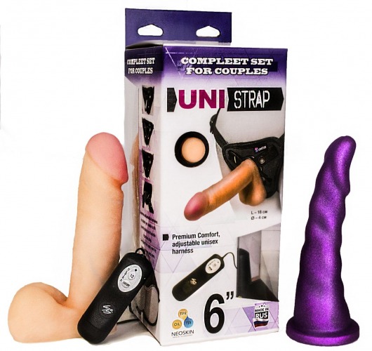 Вибрострапон с двумя насадками UniStrap - 18 и 18 см. - LOVETOY (А-Полимер) - купить с доставкой в Белгороде