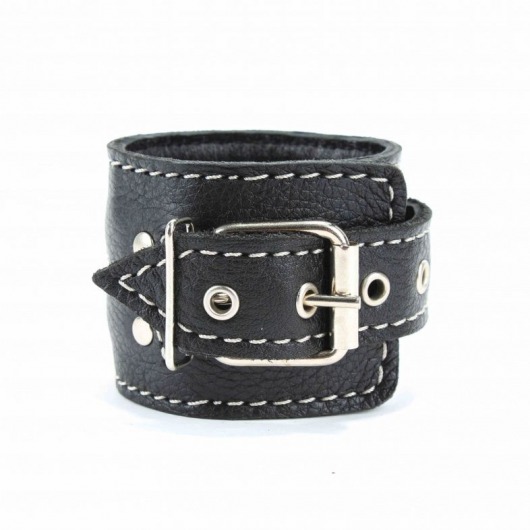 Чёрные кожаные наручники с крупной строчкой - БДСМ Арсенал - купить с доставкой в Белгороде