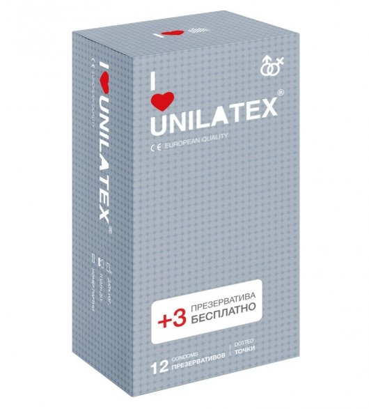 Презервативы с точками Unilatex Dotted - 12 шт. + 3 шт. в подарок - Unilatex - купить с доставкой в Белгороде