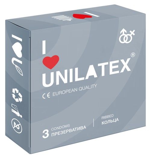 Презервативы с рёбрами Unilatex Ribbed - 3 шт. - Unilatex - купить с доставкой в Белгороде