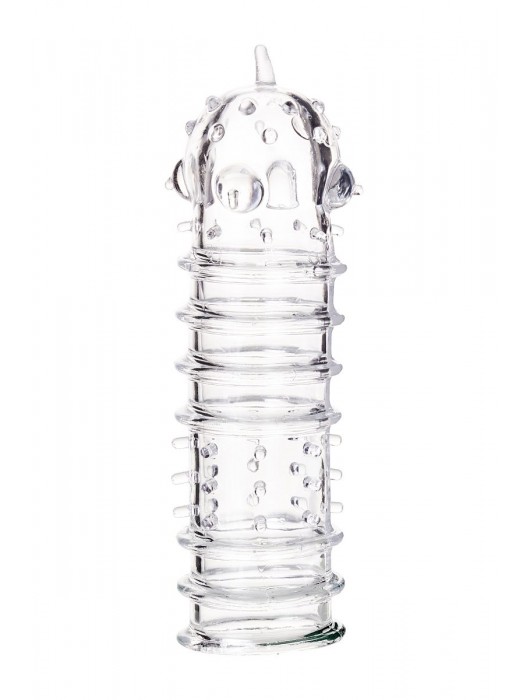 Прозрачная насадка на пенис TOYFA A-Toys с ребрами и точками - 15,3 см. - A-toys - в Белгороде купить с доставкой