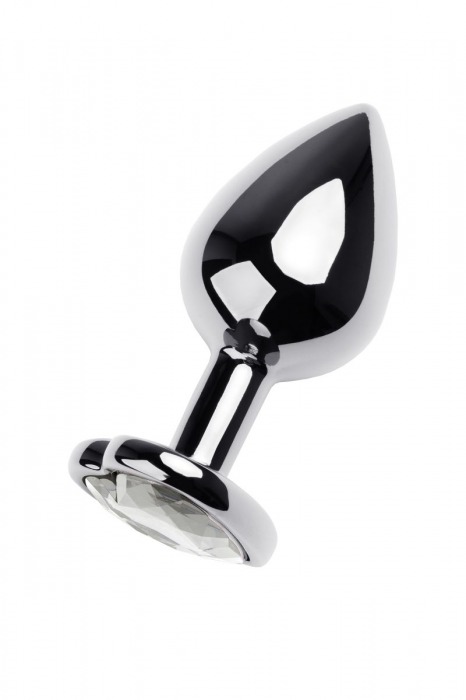 Серебристая анальная пробка с прозрачным кристаллом-сердцем - 8 см. - ToyFa - купить с доставкой в Белгороде