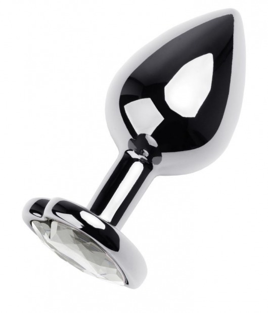 Серебристая анальная пробка с прозрачным кристаллом-сердцем - 8 см. - ToyFa - купить с доставкой в Белгороде