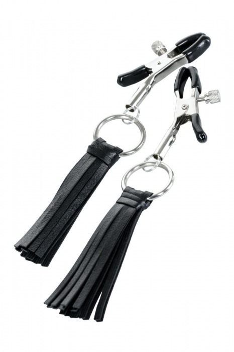 Черно-серебристые зажимы для сосков Theatre с кисточками - ToyFa - купить с доставкой в Белгороде