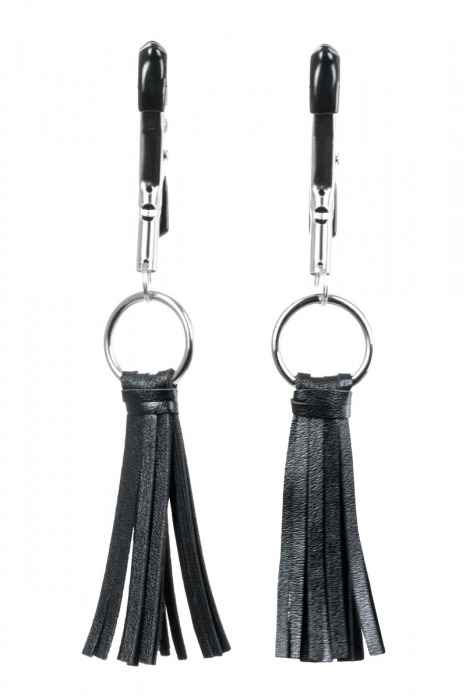 Черно-серебристые зажимы для сосков Theatre с кисточками - ToyFa - купить с доставкой в Белгороде