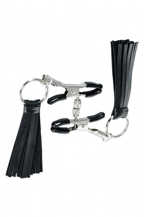 Черно-серебристые зажимы для сосков Theatre с кисточками - ToyFa - купить с доставкой в Белгороде