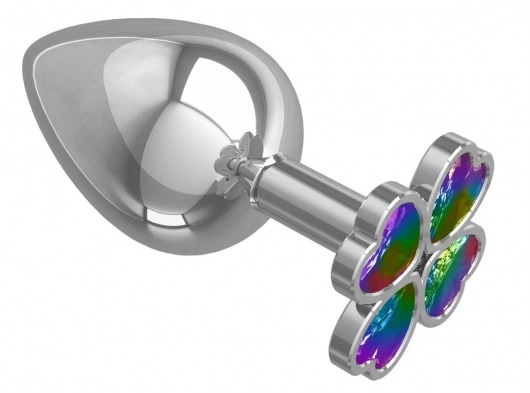 Серебристая анальная пробка-клевер с радужным кристаллом - 9,5 см. - Джага-Джага - купить с доставкой в Белгороде