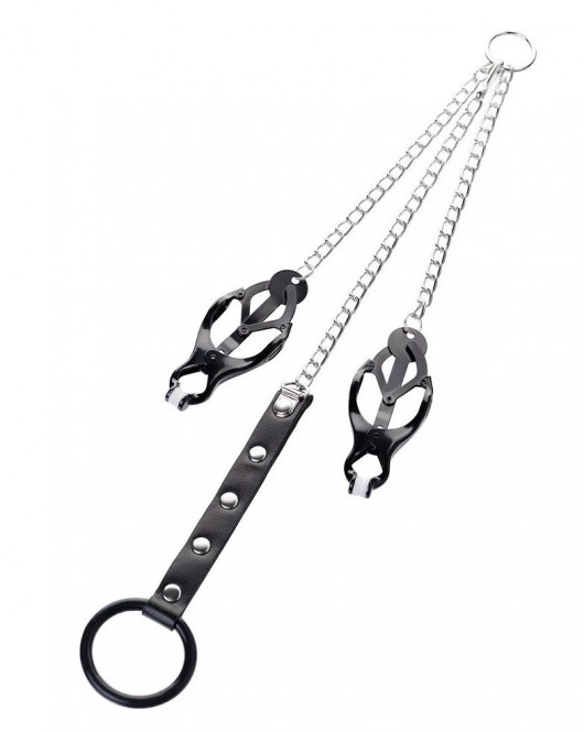 Черно-серебристые зажимы для сосков с кольцом для пениса TOYFA Metal - ToyFa - купить с доставкой в Белгороде