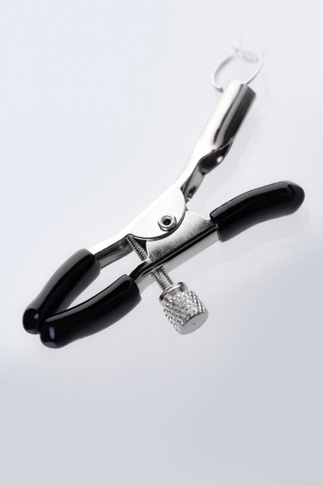 Серебристо-чёрные зажимы для сосков с кольцом для пениса TOYFA Metal - ToyFa - купить с доставкой в Белгороде